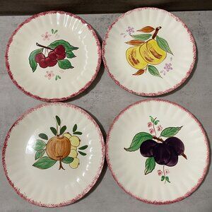 Blue Ridge Southern Pottery Country Fair Set Four 8" Salad Plates Hand Painted